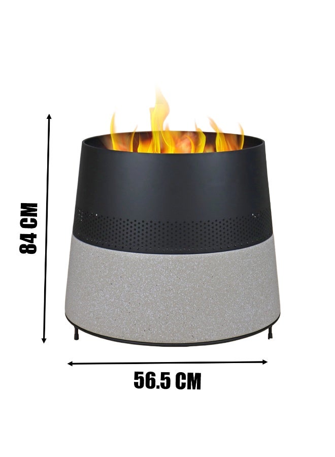 كادي ون موقد نار خارجي من المعدن والحجر الصناعي للحديقة والفناء، حفرة نار بتصميم معدني مقاوم للحرارة العالية، مدفأة حطب متعددة الاستخدامات بقاعدة ثابتة، موقد تدفئة وديكور مثالي للجلسات الخارجية - Image 2